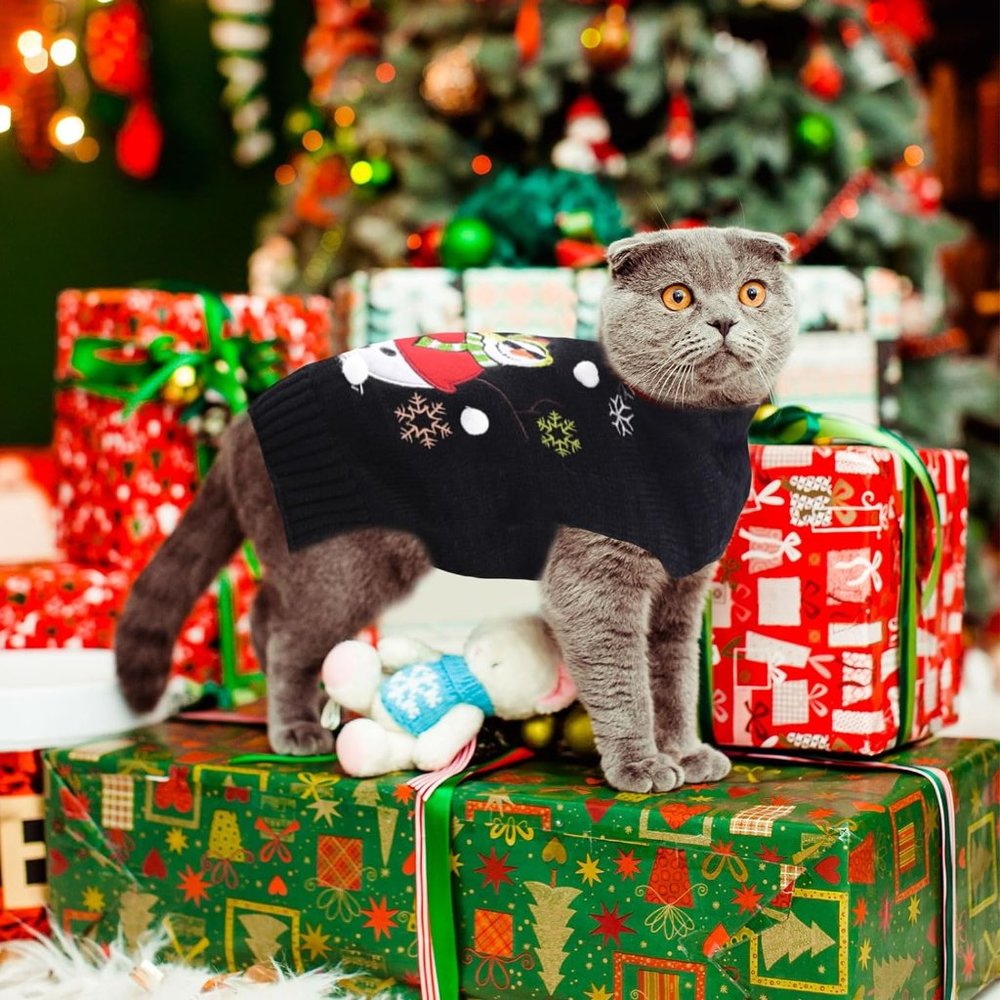 DOGGYZSTYLE Dog Pet Black Snowman Xmas Holiday Sweater Large - Picture 7 of 7